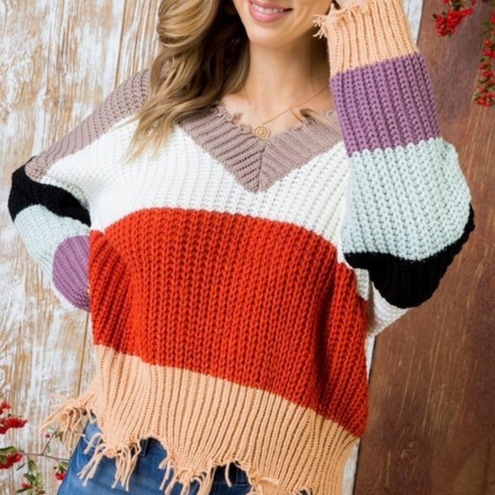 REBECCA Distressed Sweater Comfy Cozy Fall Trend - Picture 4 of 5
